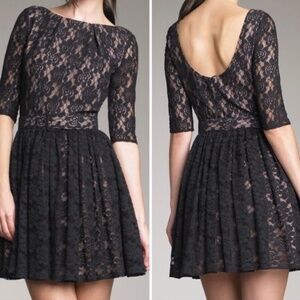 Rachel Zoe Black Lace Dress with Belt & Scoop Back - Size 4